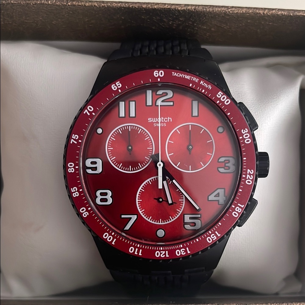 Swatch Red and Black Chronograph Watch